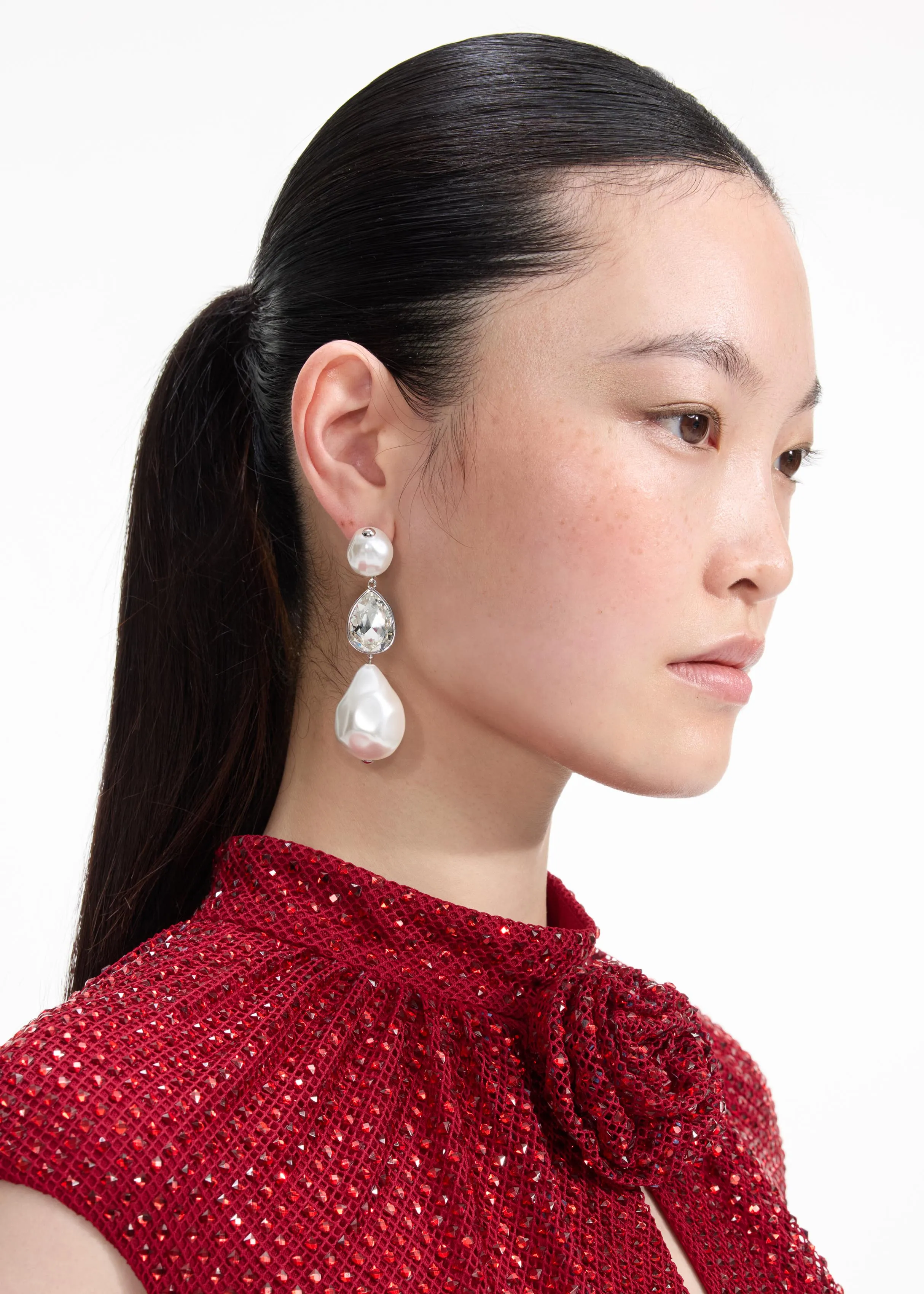 Pearl Crystal Droplet Earrings Self Portrait