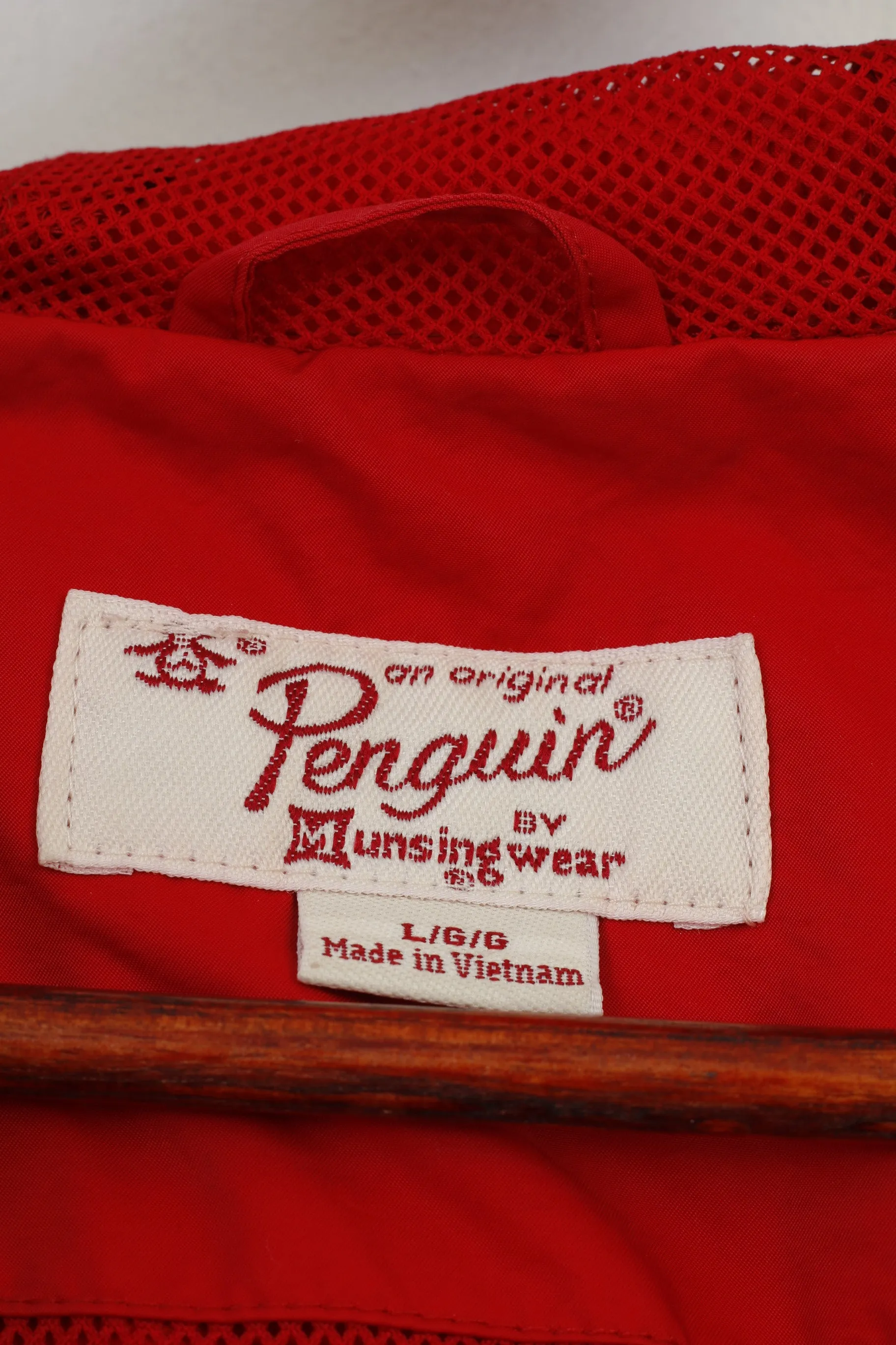 Penguin Men L Jacket Red Nylon Full Zipper Hood Outwear Top