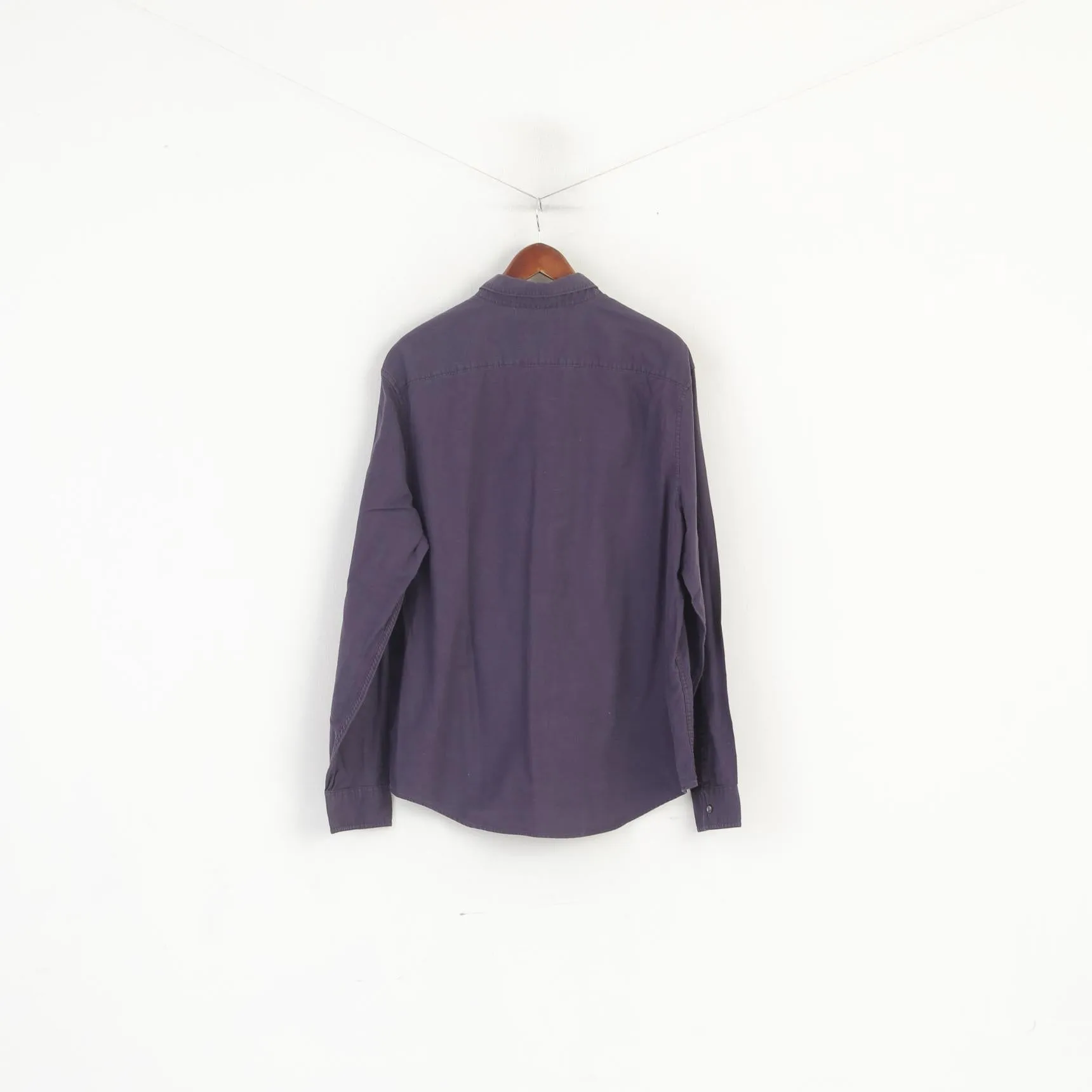 Penguin Men XXL Casual Shirt Purple Cotton Slim Fit Stretch Long Sleeve Top