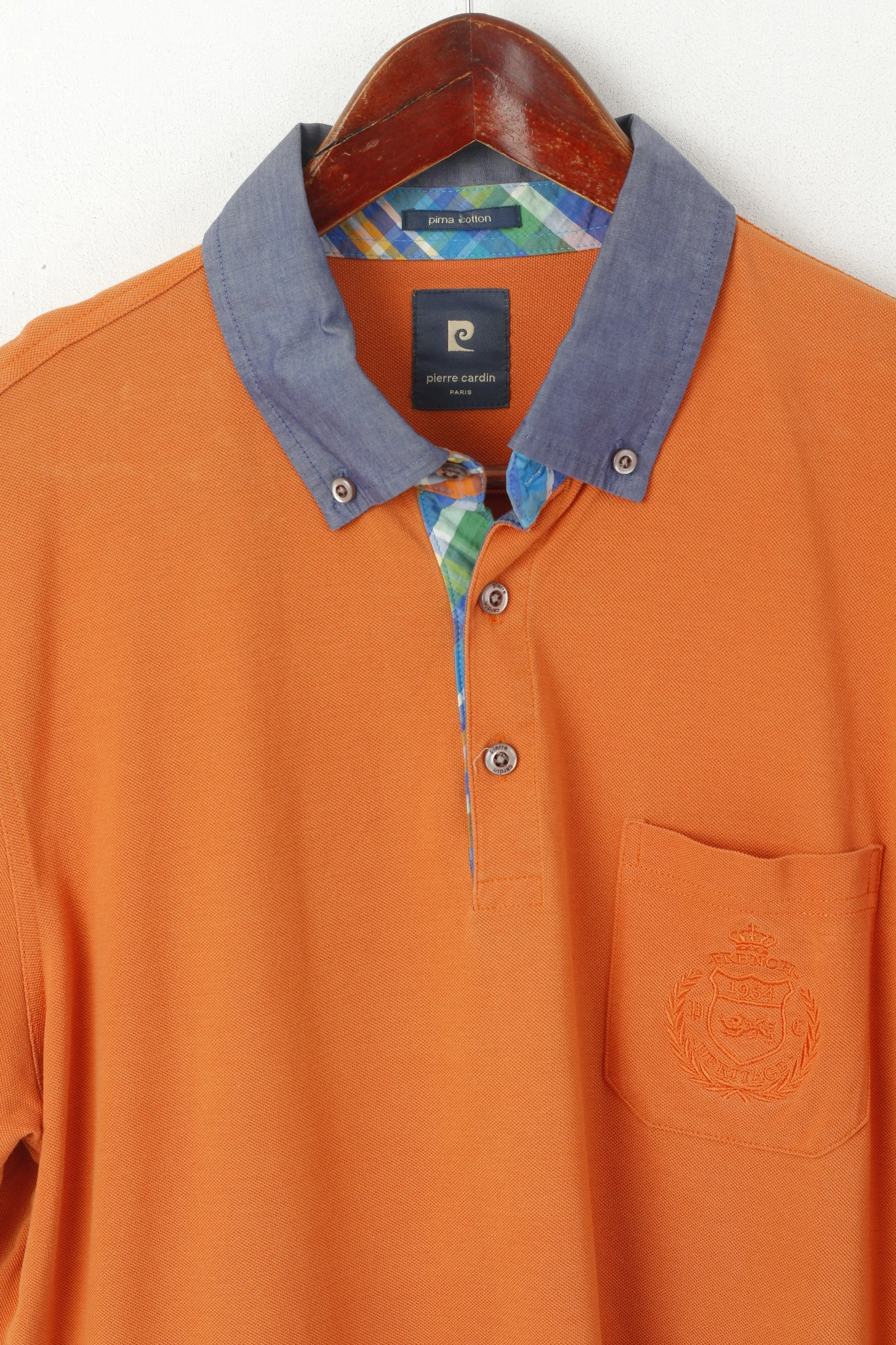 Pierre Cardin Paris Men L (M) Polo Shirt Orange Cotton Vintage Detailed Buttons Top