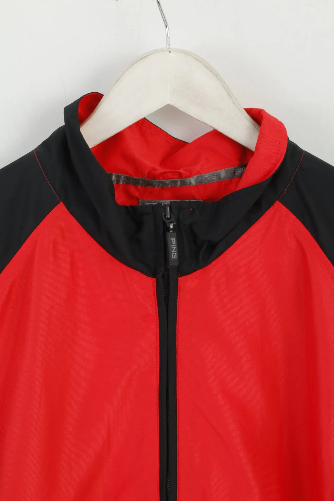 PING Collection Men L Golf Jacket Short Sleeve Red Full Zipper Bomber Top Activewear
