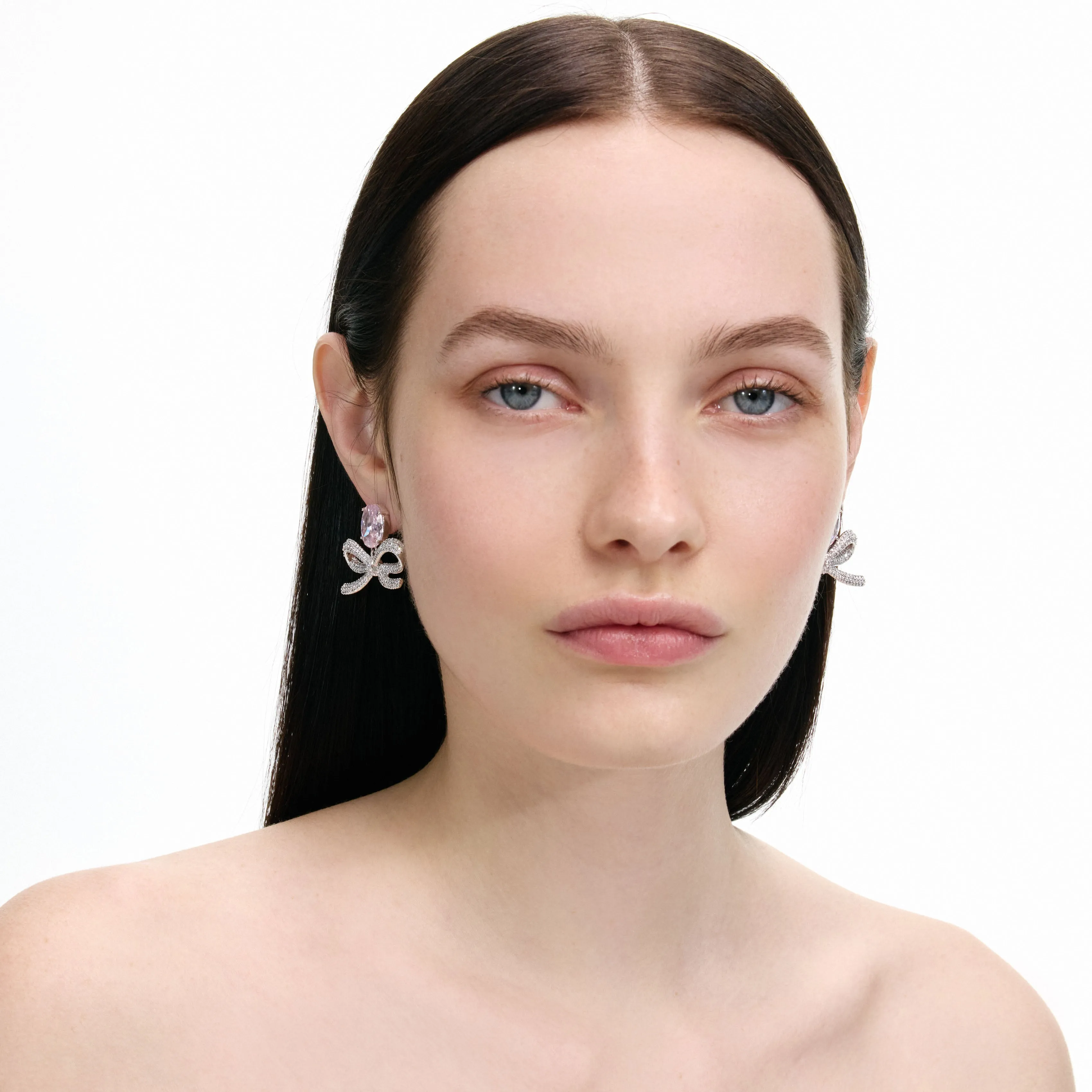 Pink Crystal Bow Earrings Self Portrait