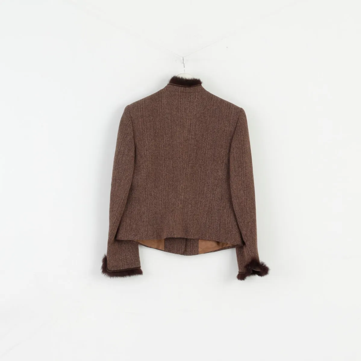 Prato Women 42 Blazer Brown Viscose Soft Classic Shoulkder Pads Jacket