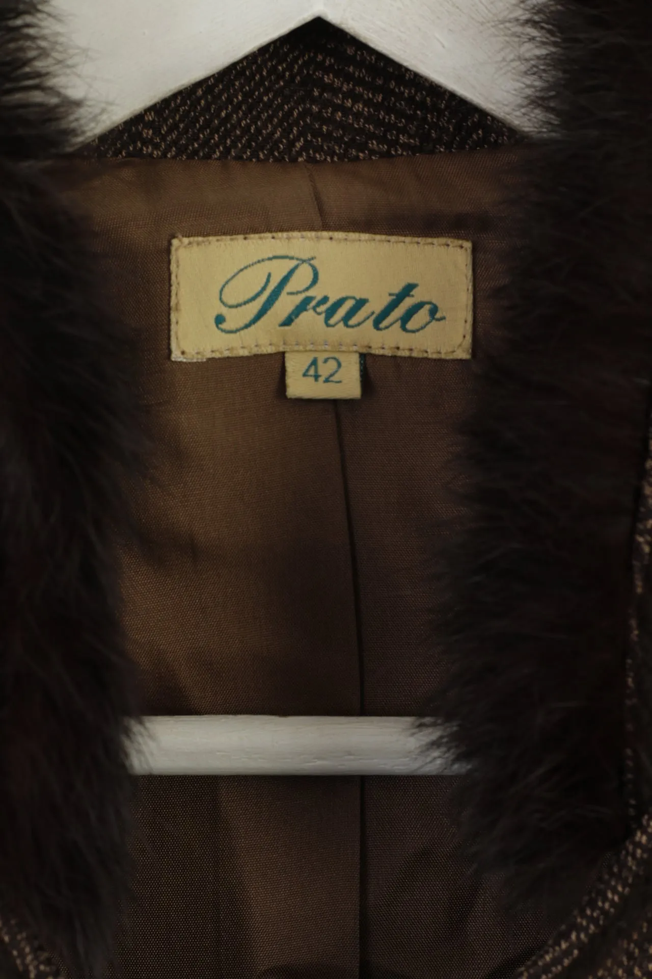 Prato Women 42 Blazer Brown Viscose Soft Classic Shoulkder Pads Jacket