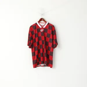 Pro Touch Men XL Shirt Red Black Check Football Vintage Traning Jersey Top