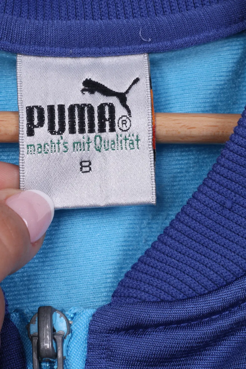 Puma Men 8 2XL Sweatshirt Blue Vintage Full Zipper Shiny Sportswear Top