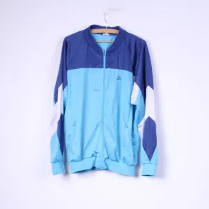 Puma Men 8 2XL Sweatshirt Blue Vintage Full Zipper Shiny Sportswear Top