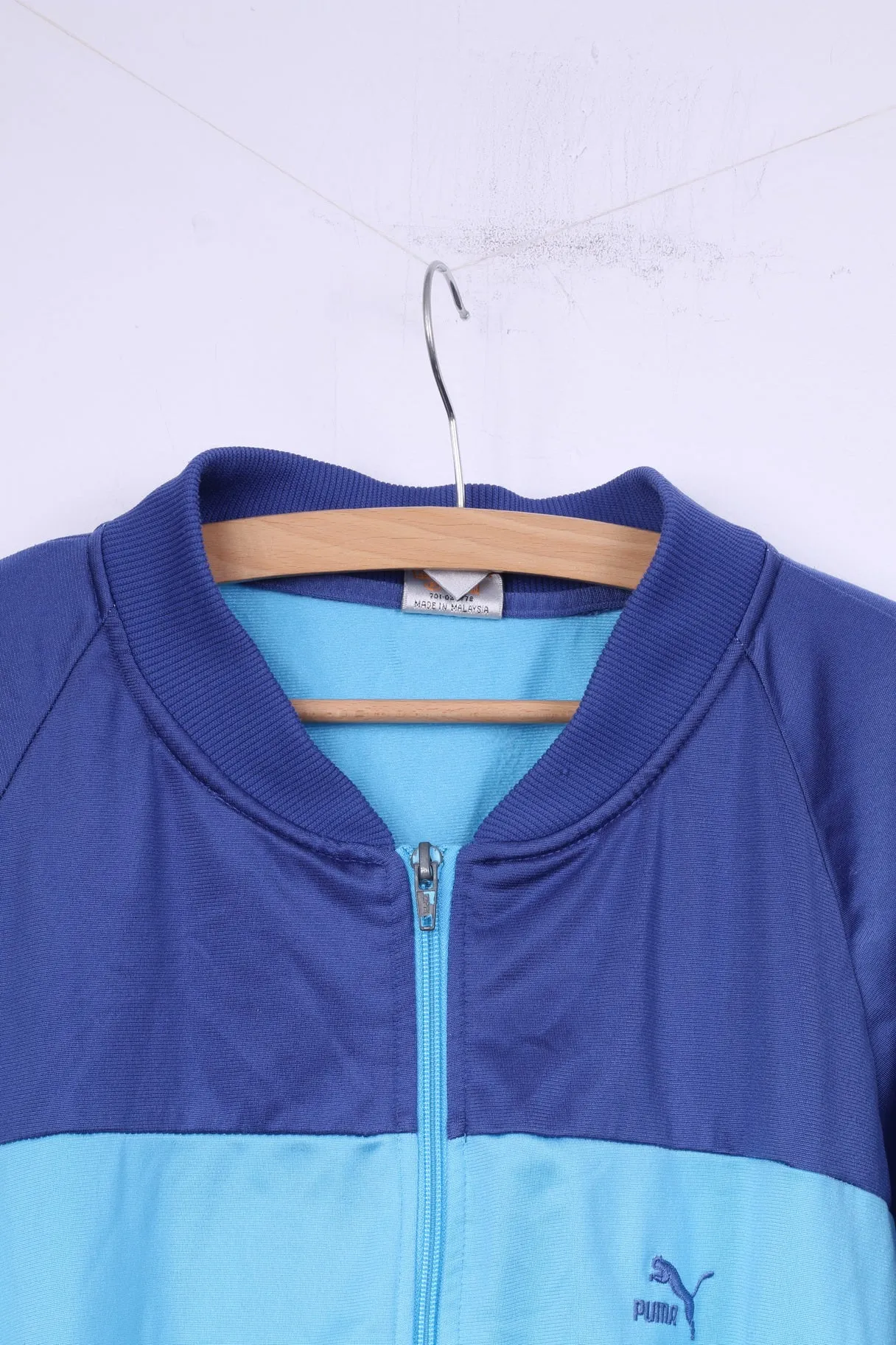 Puma Men 8 2XL Sweatshirt Blue Vintage Full Zipper Shiny Sportswear Top