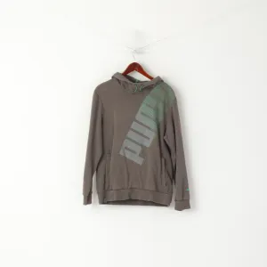 Puma Men M Sweatshirt Grey Cotton Hodded Kangaroo Pocket Vintage Hoodie