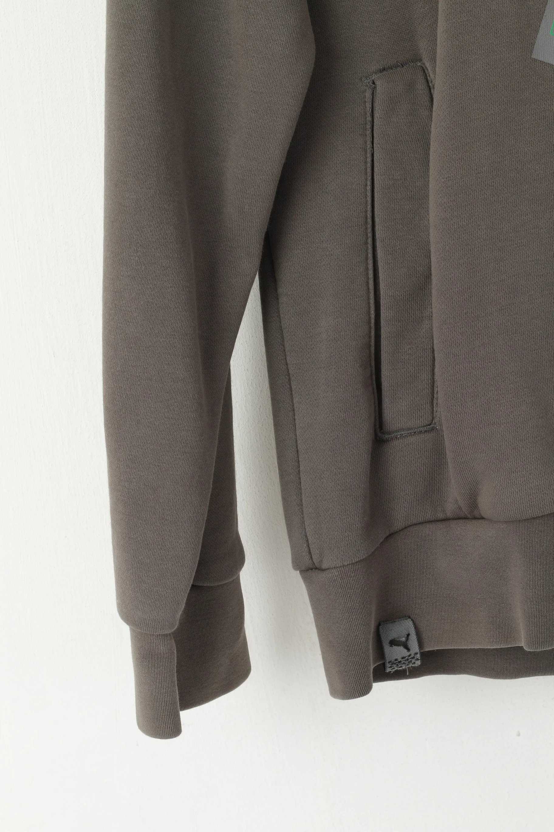 Puma Men M Sweatshirt Grey Cotton Hodded Kangaroo Pocket Vintage Hoodie