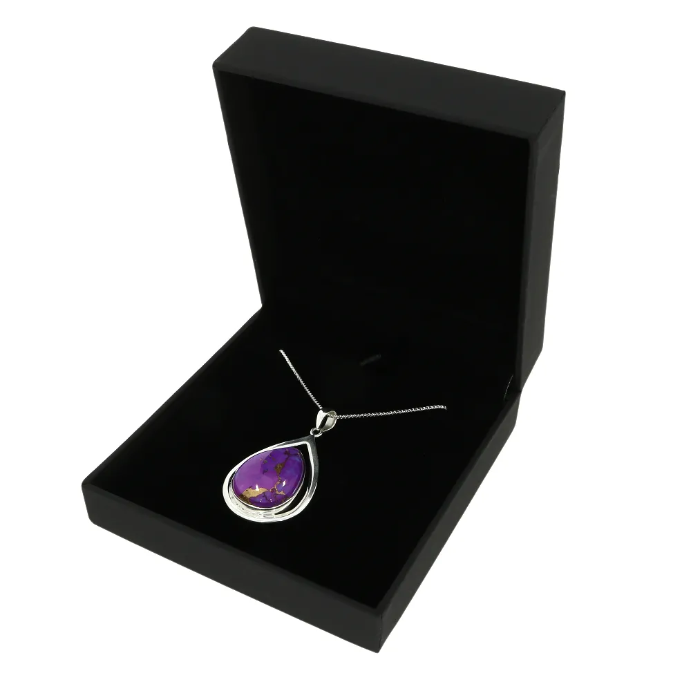 Purple Mohave Turquoise Sterling Silver Teardrop Pendant & Chain