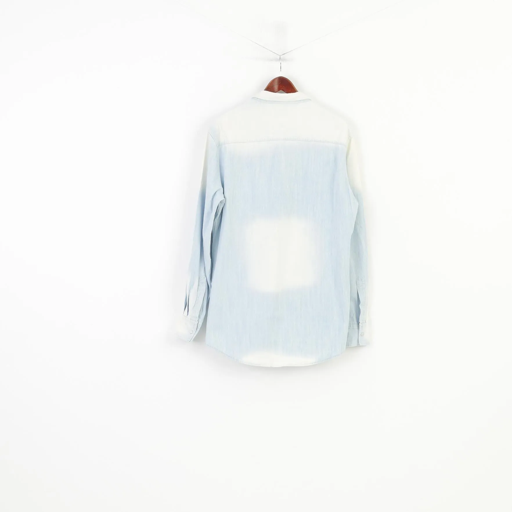 Rattop Men XL Casual Shirt Light Blue Jeans Bleached Snaps Long Sleeve Top
