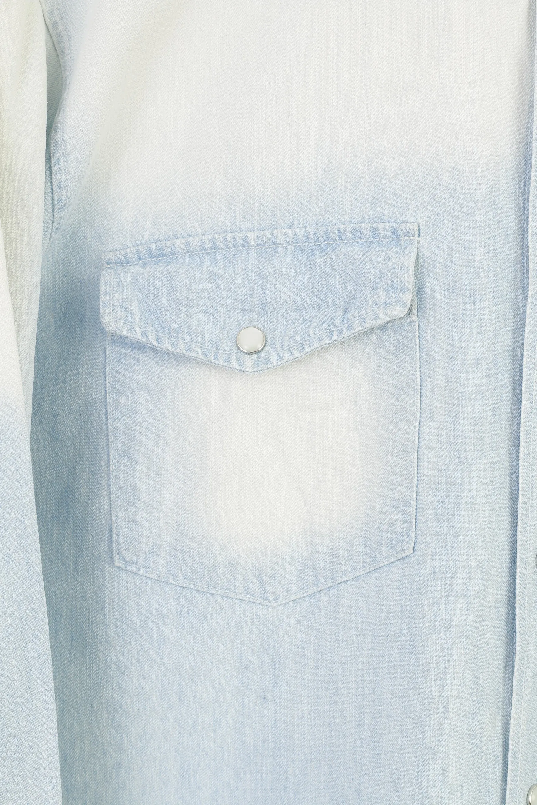 Rattop Men XL Casual Shirt Light Blue Jeans Bleached Snaps Long Sleeve Top