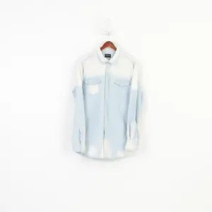 Rattop Men XL Casual Shirt Light Blue Jeans Bleached Snaps Long Sleeve Top