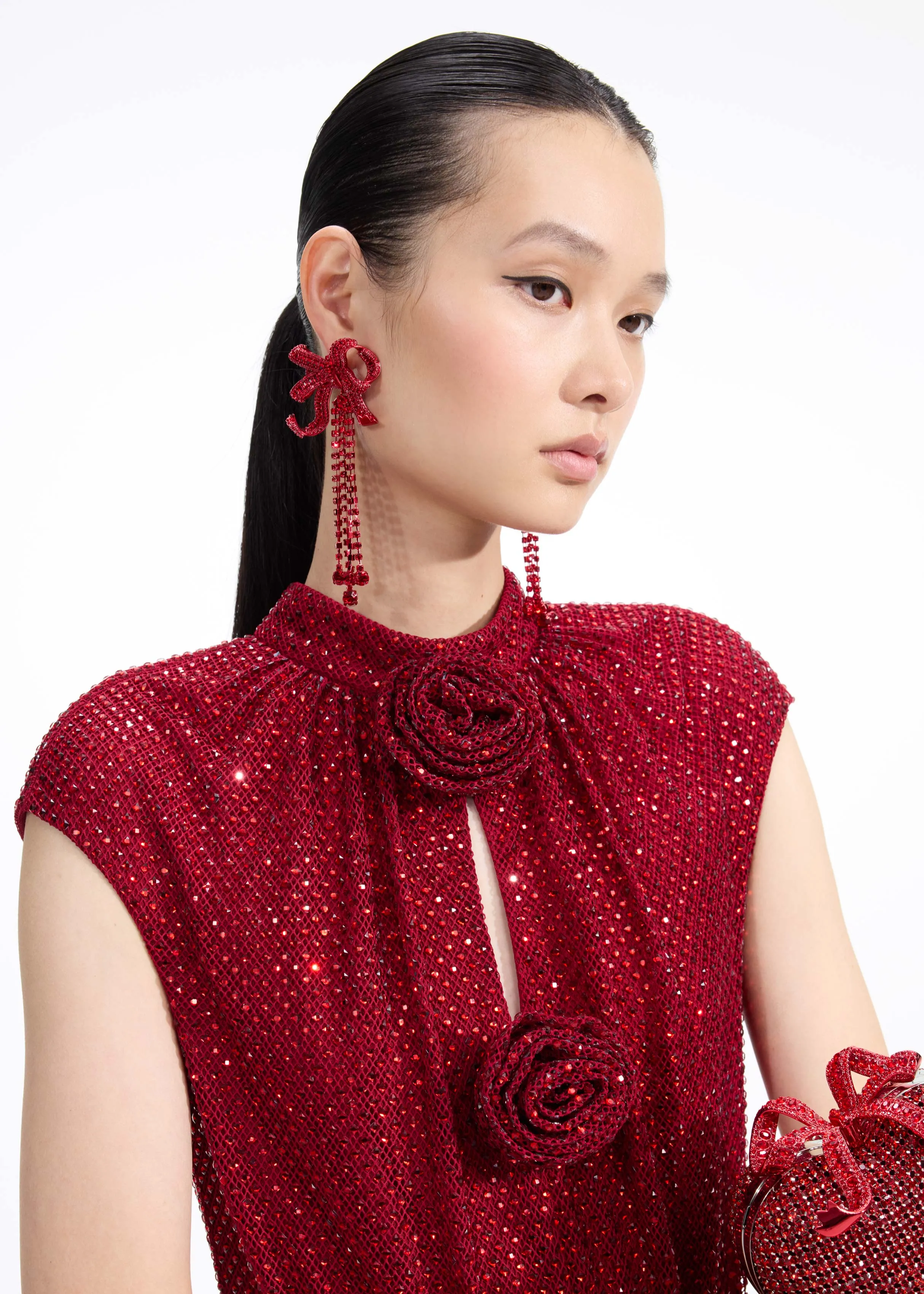 Red Bow Diamante Earrings Self Portrait