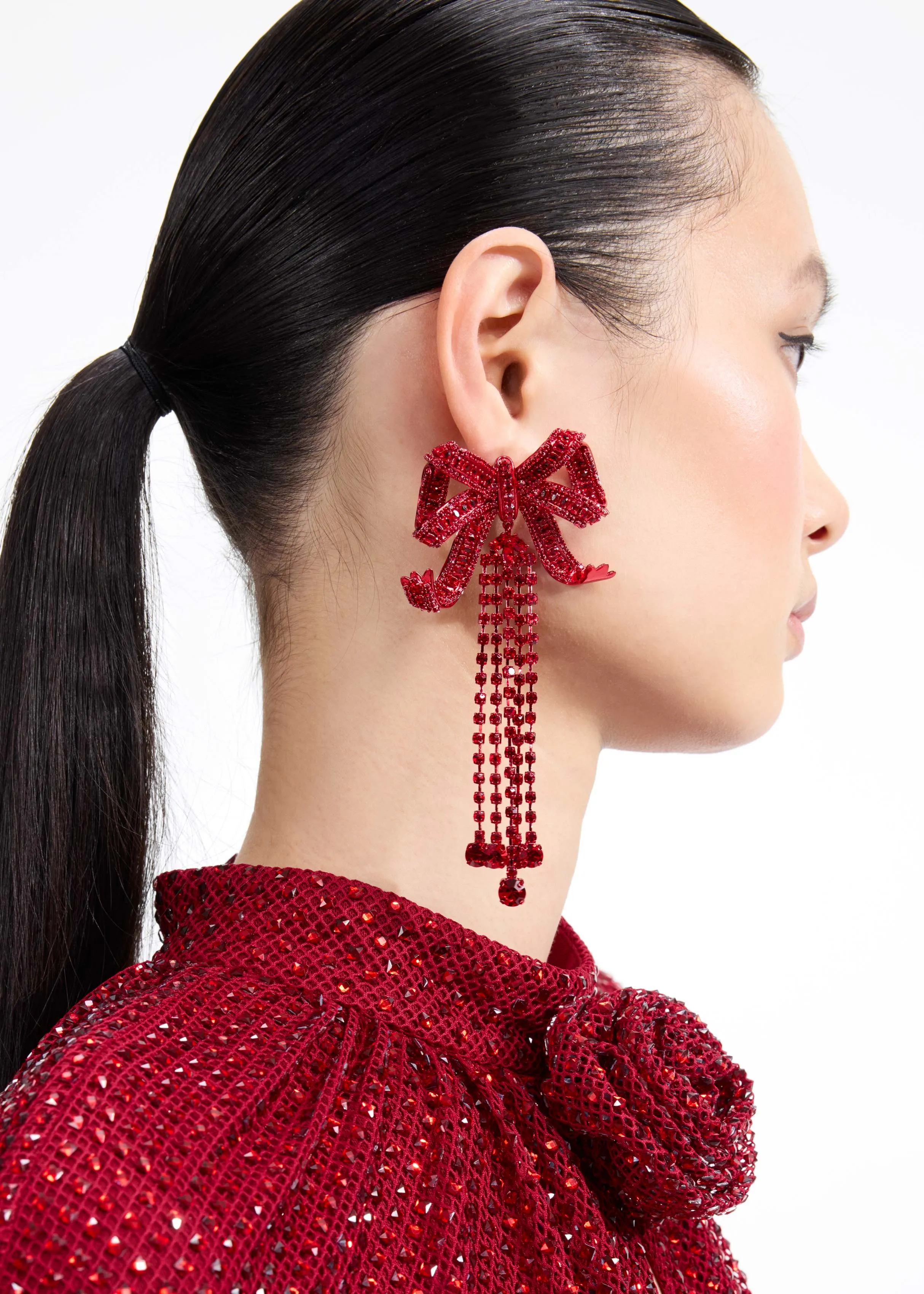 Red Bow Diamante Earrings Self Portrait