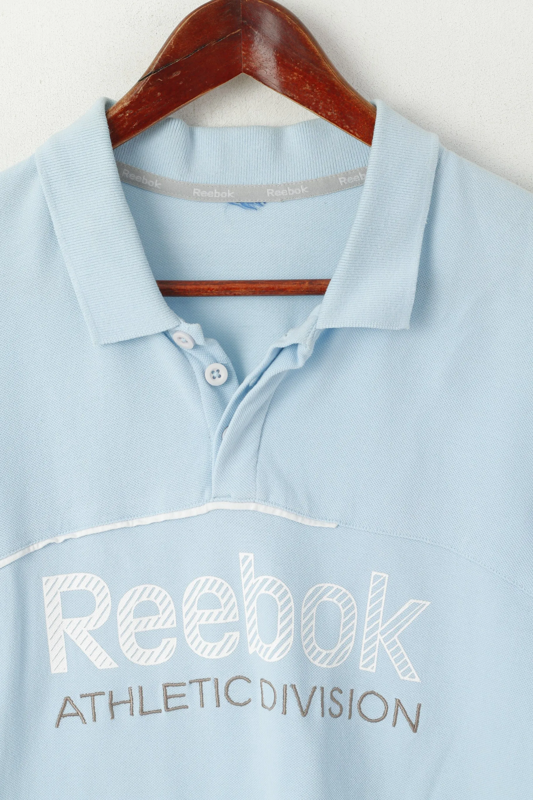 Reebok Men XS Polo Shirt Blue Cotton Athletic Division Slim Fit Logo Top