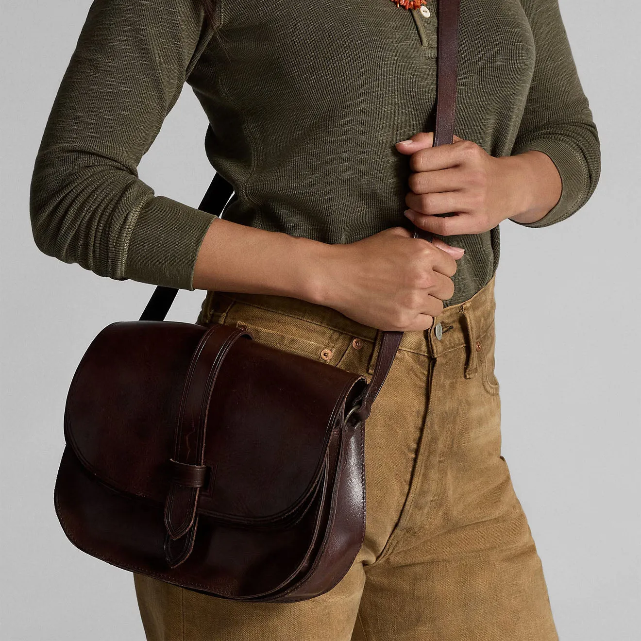 RRL By Ralph Lauren Leather Crossbody Bag Dark Brown