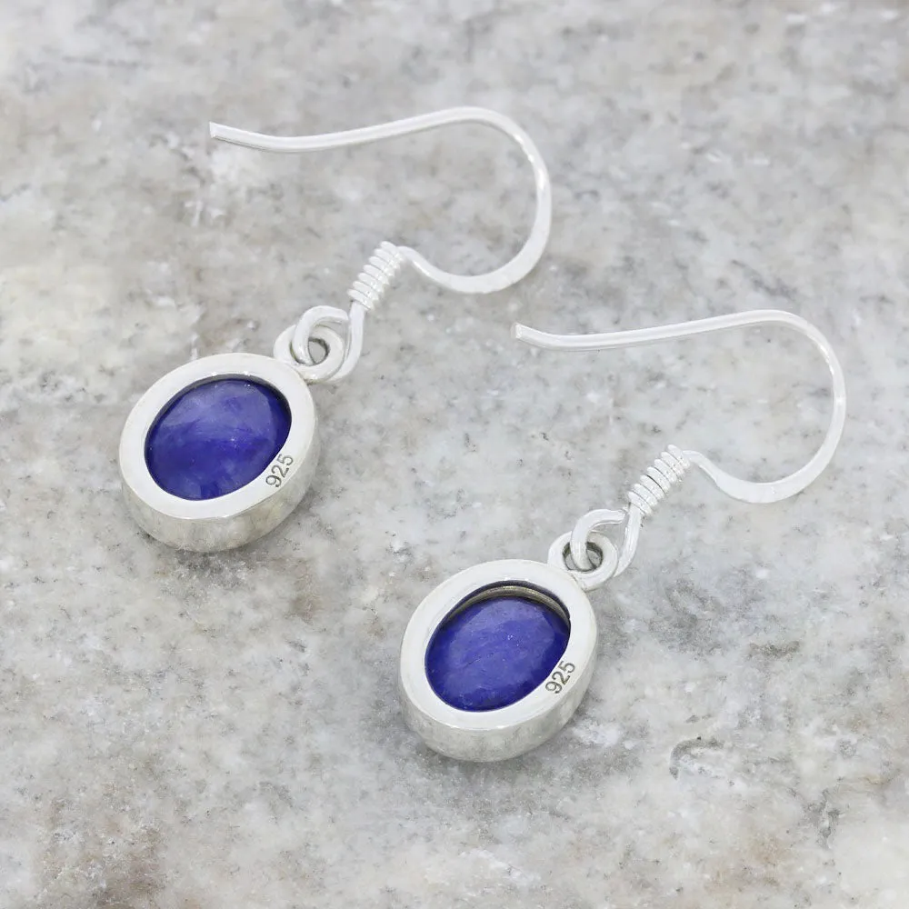 Sapphire Quartz Sterling Silver Oval Drop Earrings