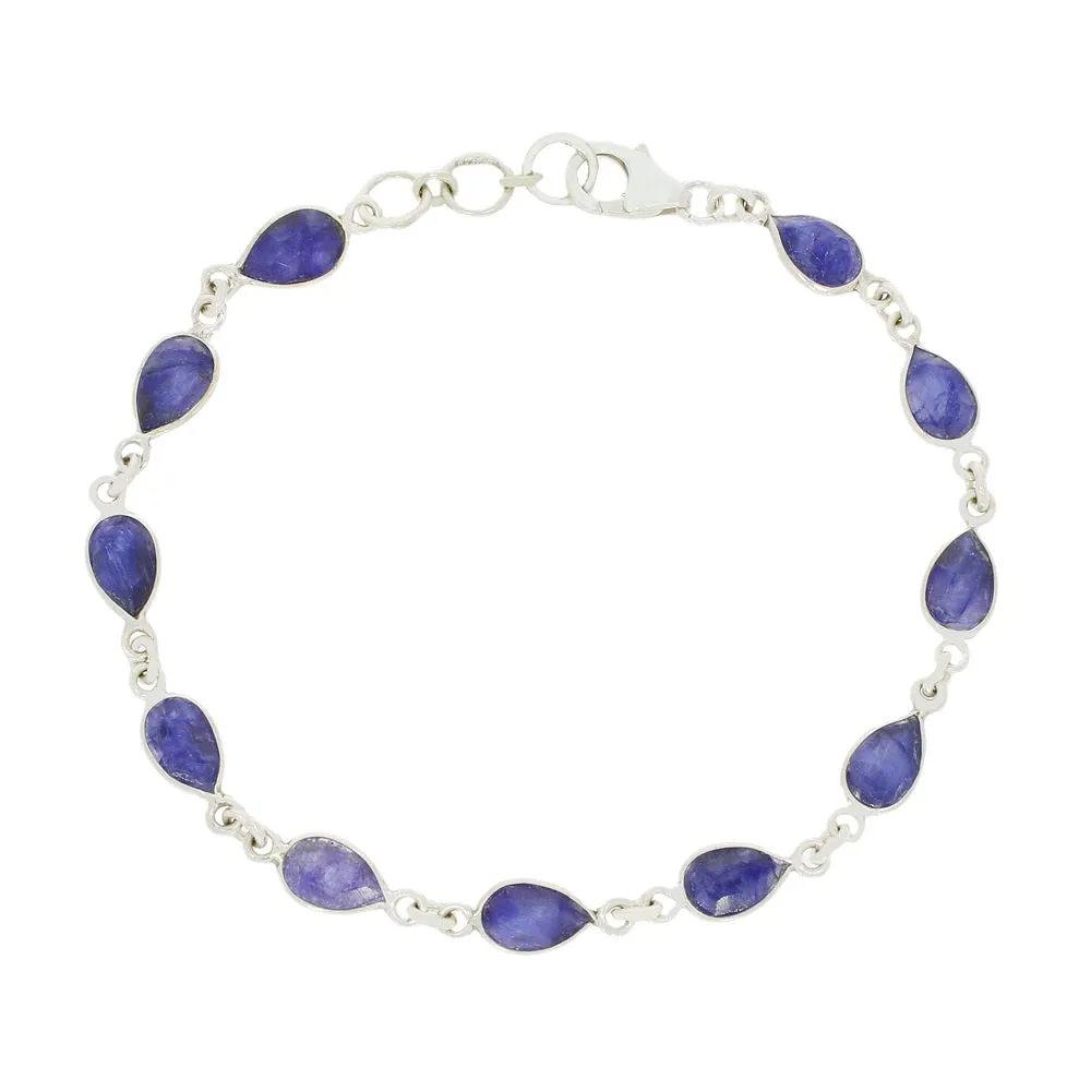 Sapphire Quartz Sterling Silver Teardrop Link Bracelet