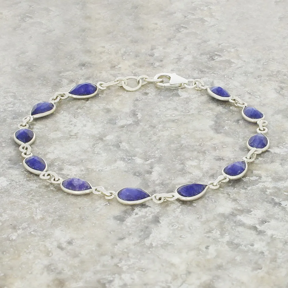 Sapphire Quartz Sterling Silver Teardrop Link Bracelet