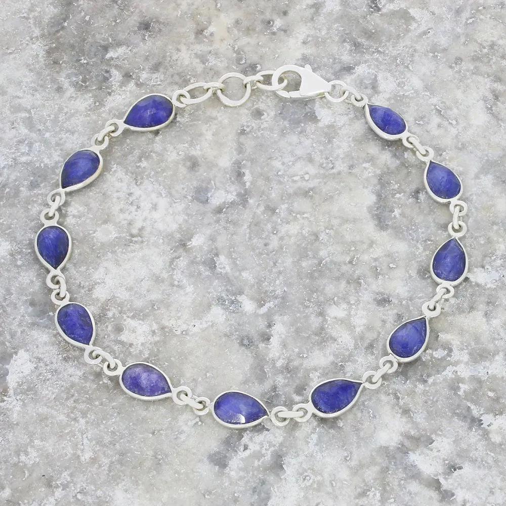 Sapphire Quartz Sterling Silver Teardrop Link Bracelet