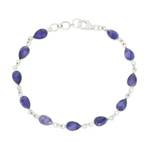 Sapphire Quartz Sterling Silver Teardrop Link Bracelet