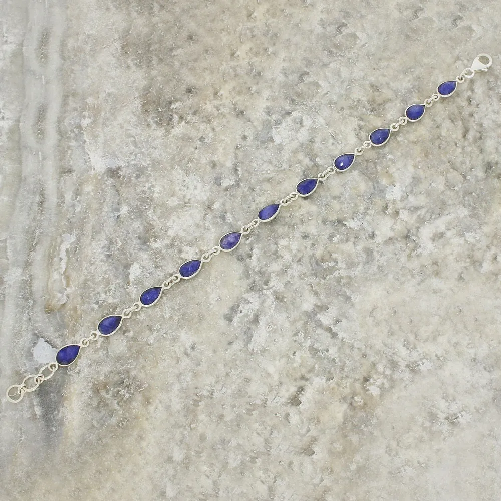 Sapphire Quartz Sterling Silver Teardrop Link Bracelet
