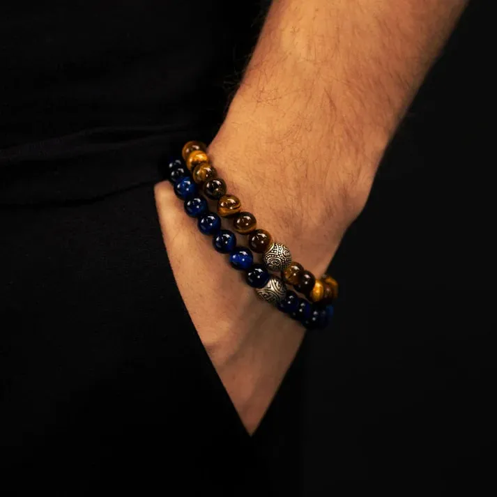 Save Brave Brown Tigers Eye Bead Mens Bracelet SBB-OM-1E-24T