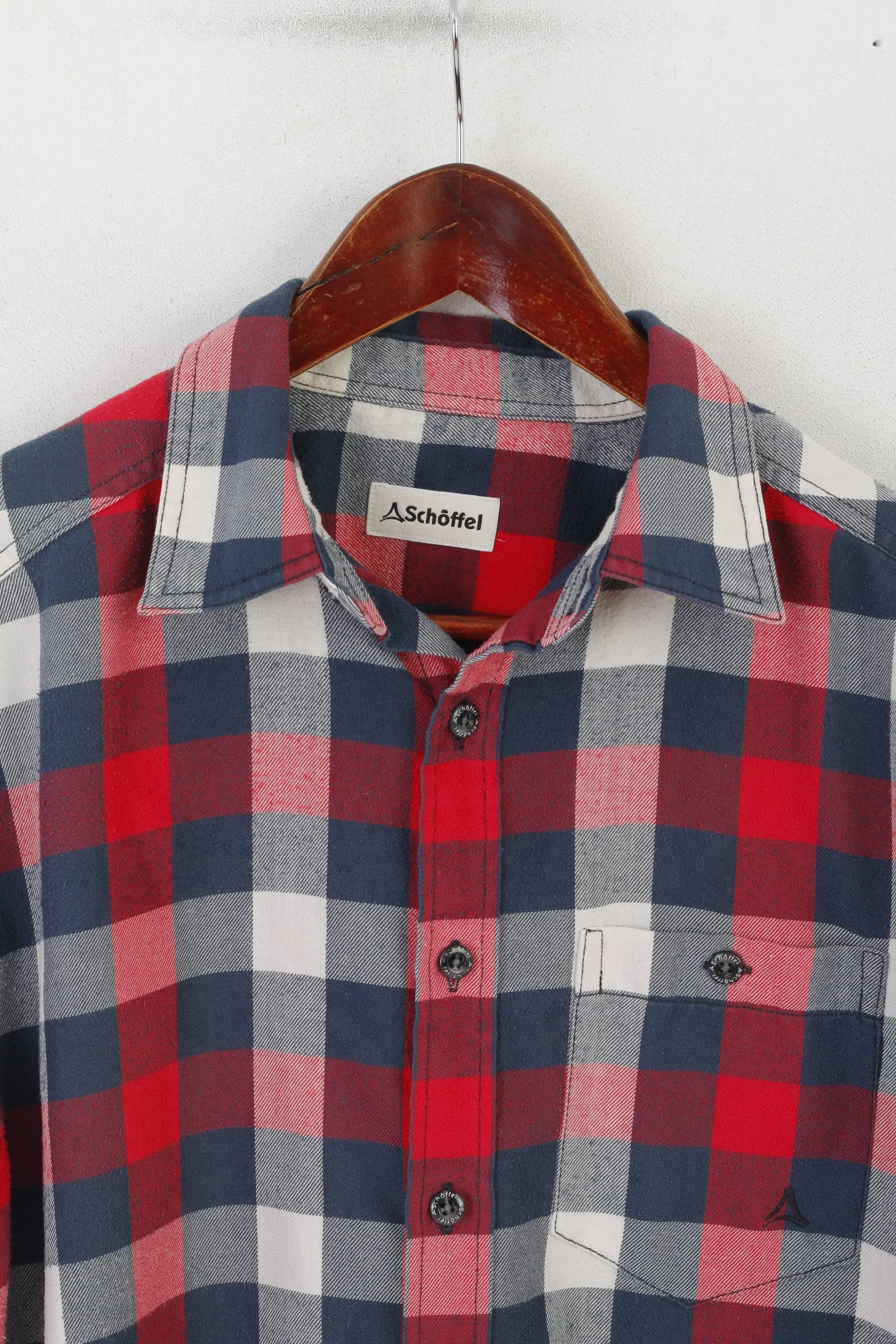 Schoffel Men M Casual Shirt Red Checkered Outdoor Vintage Long Sleeve Top