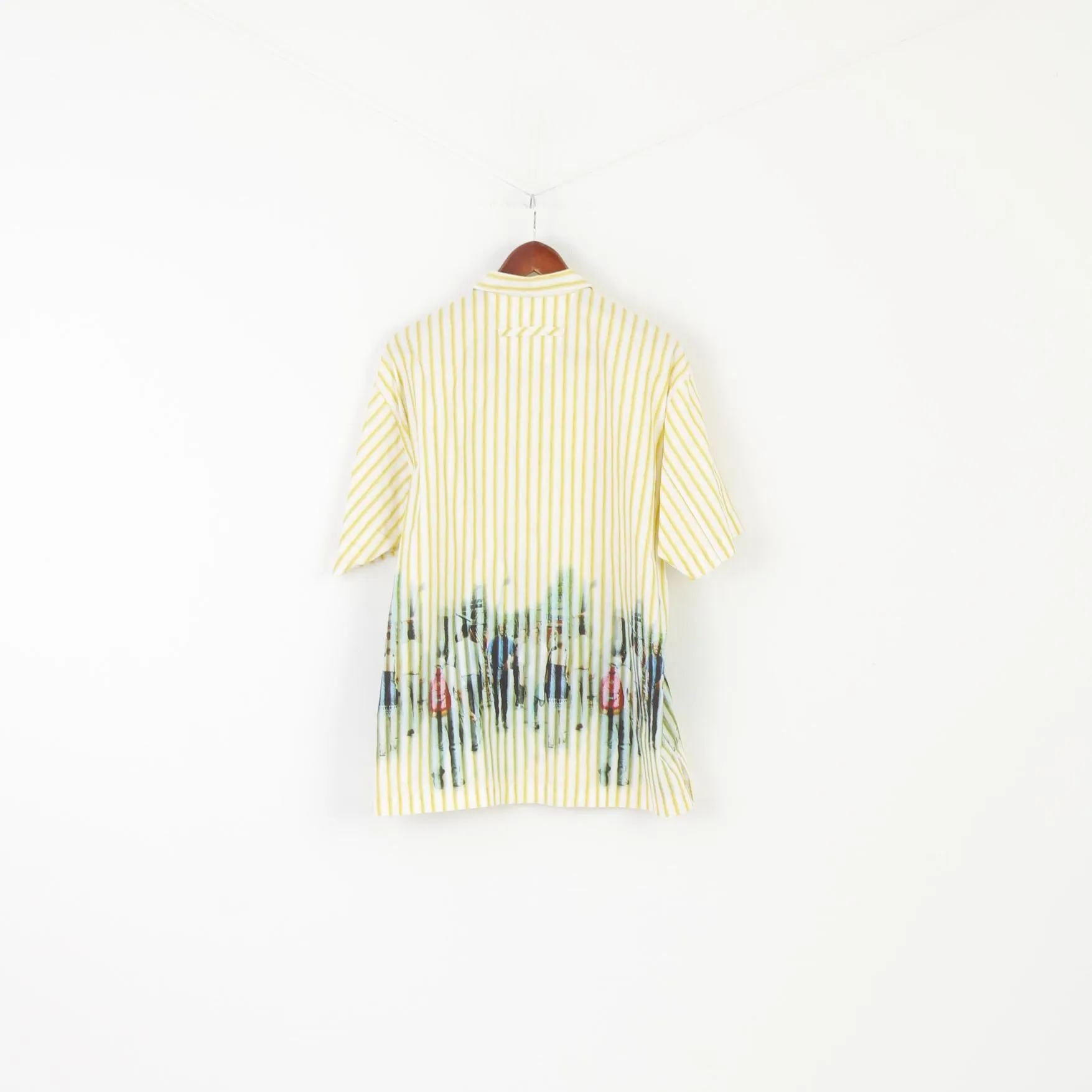Signum Men M Casual Shirt Yellow Striped Cotton Vintage Streetwear Pocket Top