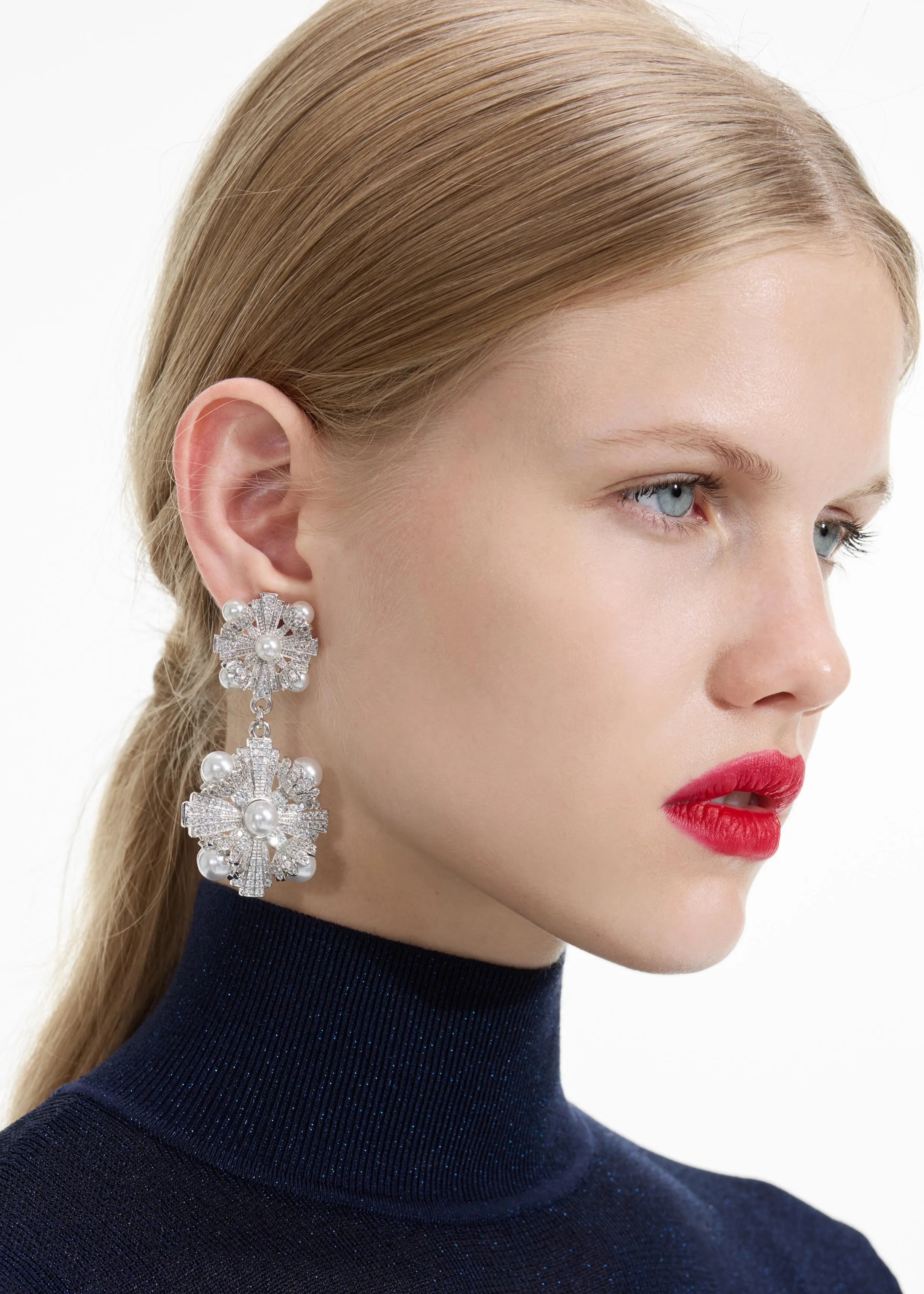 Silver Encrusted Tiered Earrings Self Portrait