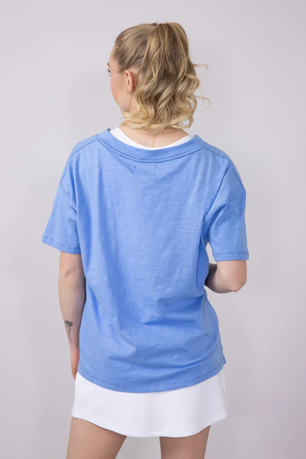 Simply Southern Basic V-Neck Slub T-Shirt for Women in Blue | PP-0125-TEE-VNCK-POOL