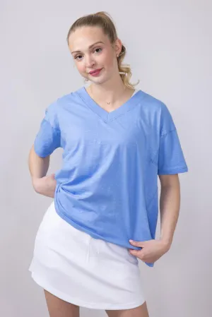 Simply Southern Basic V-Neck Slub T-Shirt for Women in Blue | PP-0125-TEE-VNCK-POOL