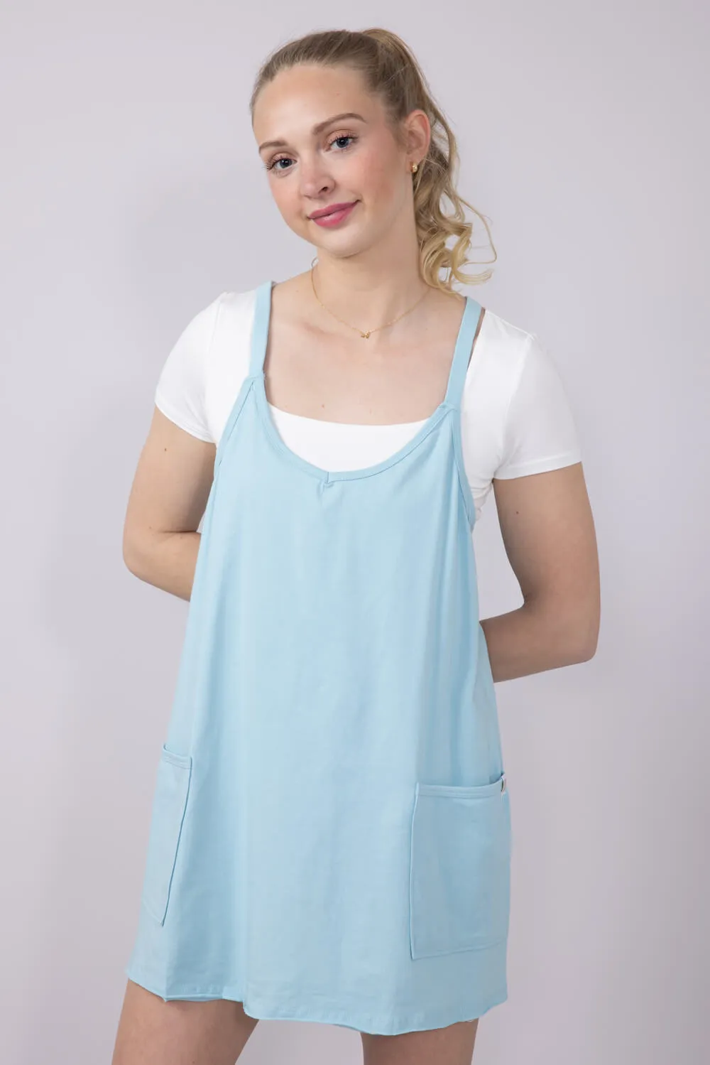 Simply Southern Tara Romper Dress for Women in Ice Blue | PP-0125-DRS-TARA-SOLID-ICE