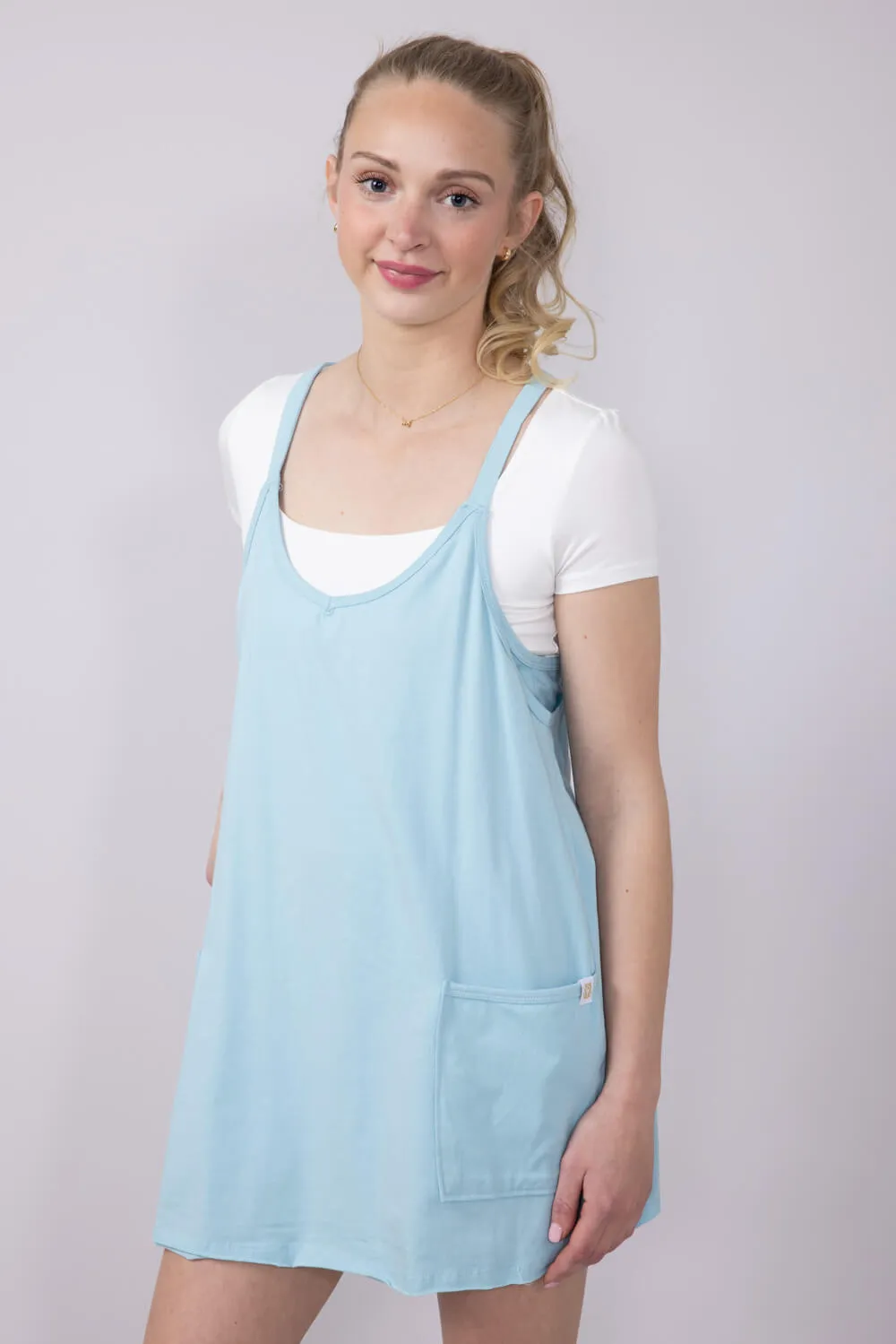 Simply Southern Tara Romper Dress for Women in Ice Blue | PP-0125-DRS-TARA-SOLID-ICE