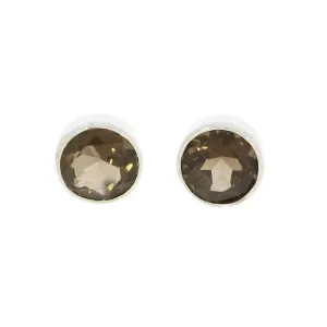 Smokey Quartz Sterling Silver Round Stud Earrings