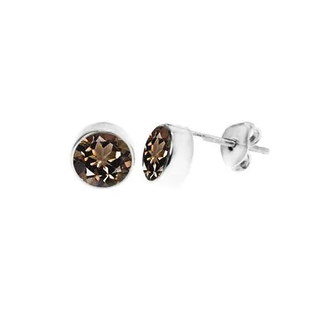 Smokey Quartz Sterling Silver Round Stud Earrings