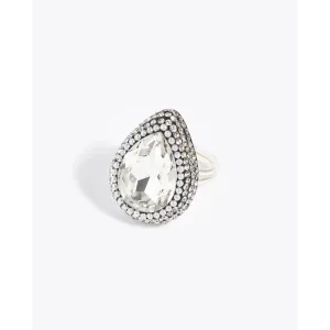 Soru Hand Made Rhodium Plated Solid Silver Mini Pearls and Crystals Silver Crystal Ring