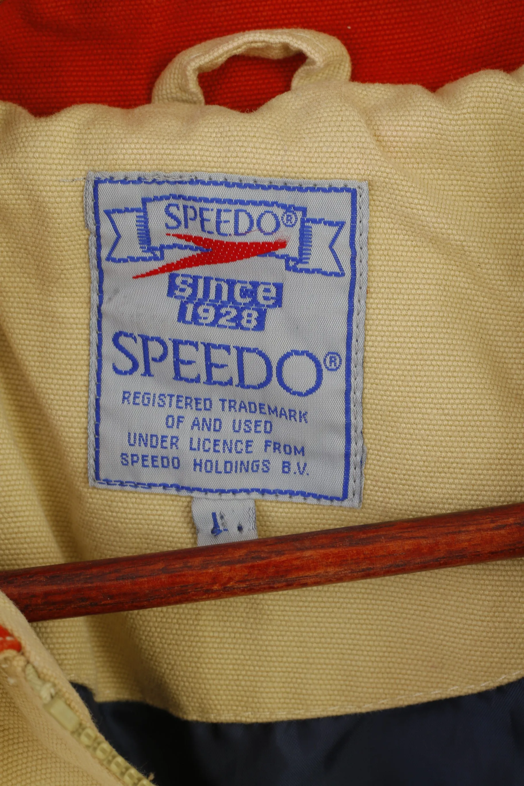 Speedo Men L Jacket Cream Cotton Denim Vintage Bomber Full Zipper Retro Top