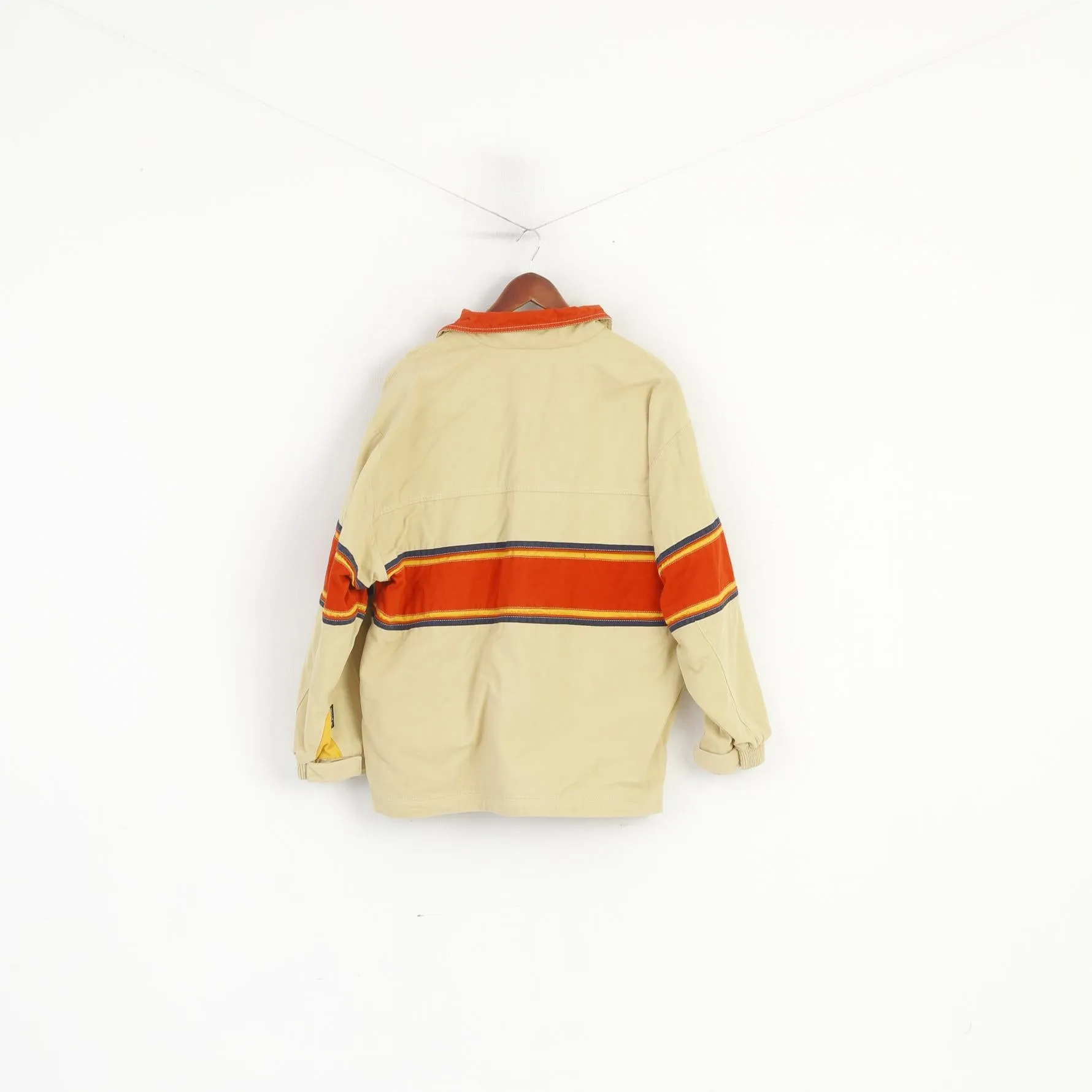 Speedo Men L Jacket Cream Cotton Denim Vintage Bomber Full Zipper Retro Top