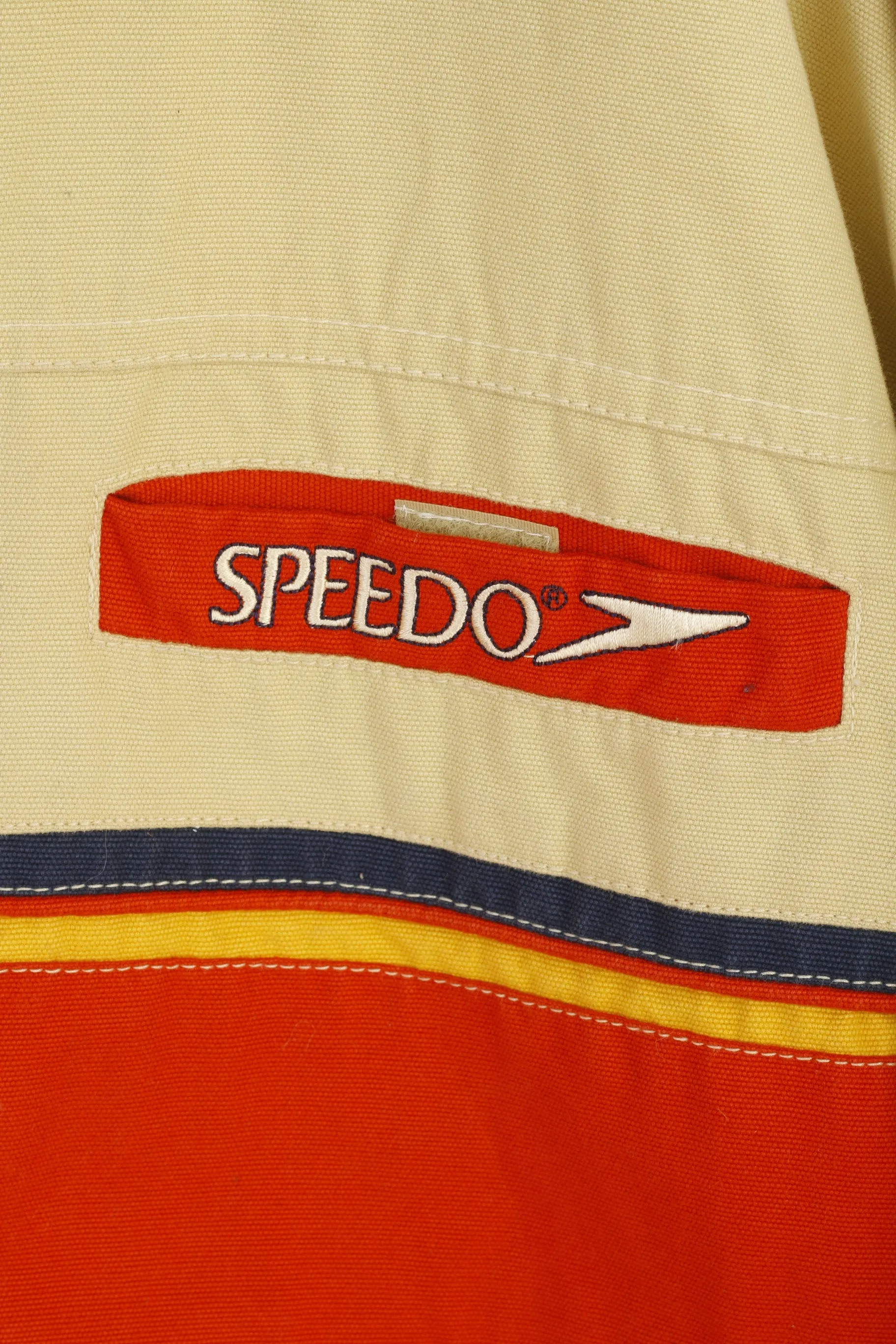 Speedo Men L Jacket Cream Cotton Denim Vintage Bomber Full Zipper Retro Top