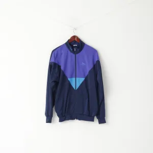 Sportive Men L Sweatshirt Navy Purple Vintage Sport Full Zipper Shiny Oldschool Top
