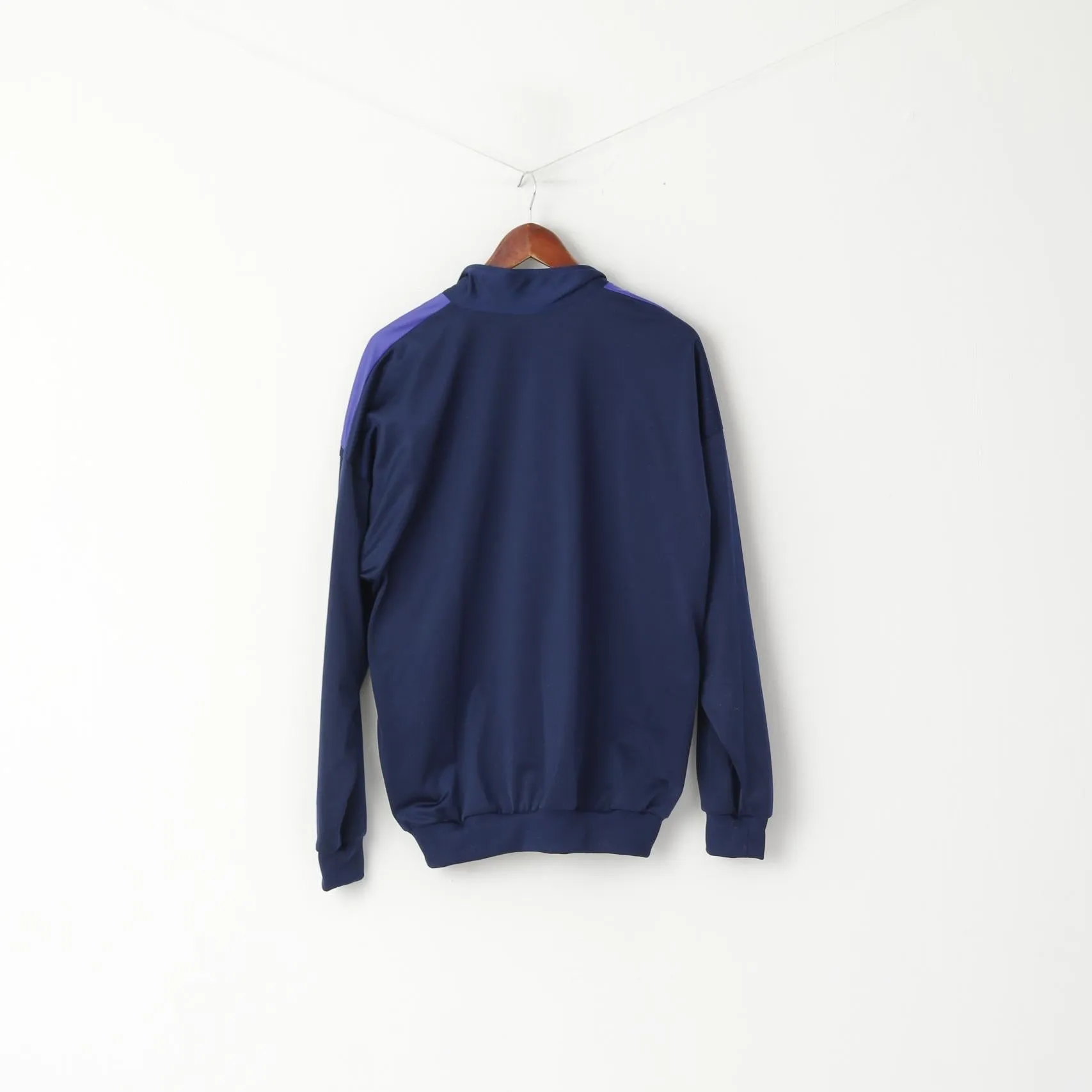 Sportive Men L Sweatshirt Navy Purple Vintage Sport Full Zipper Shiny Oldschool Top