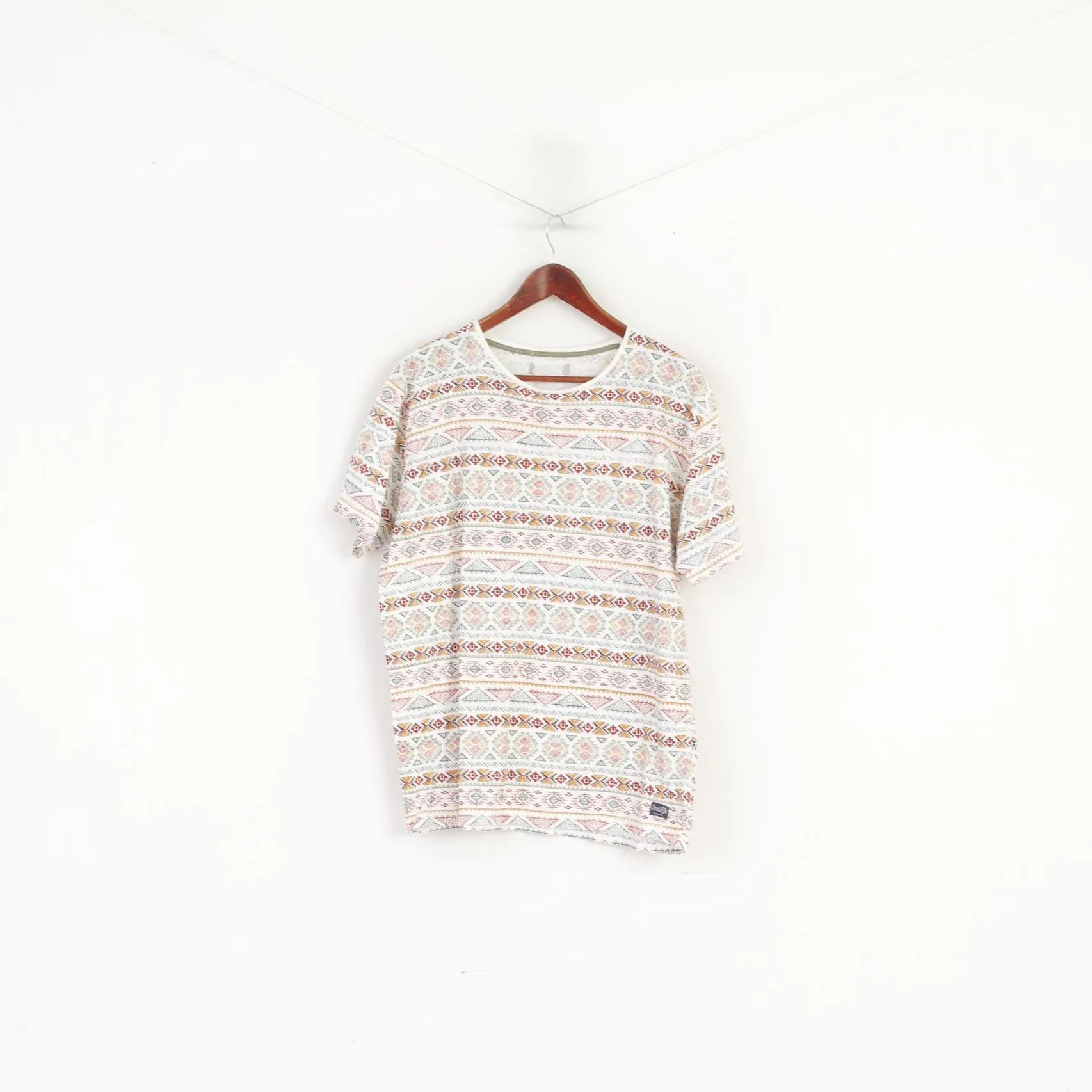 Springfield Men XL Shirt White Aztec Graphic Cotton Summer Top