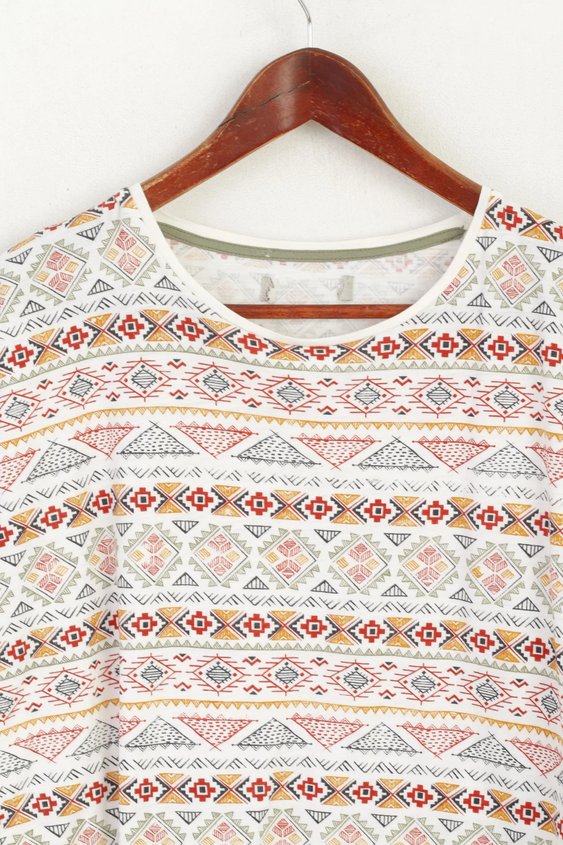 Springfield Men XL Shirt White Aztec Graphic Cotton Summer Top