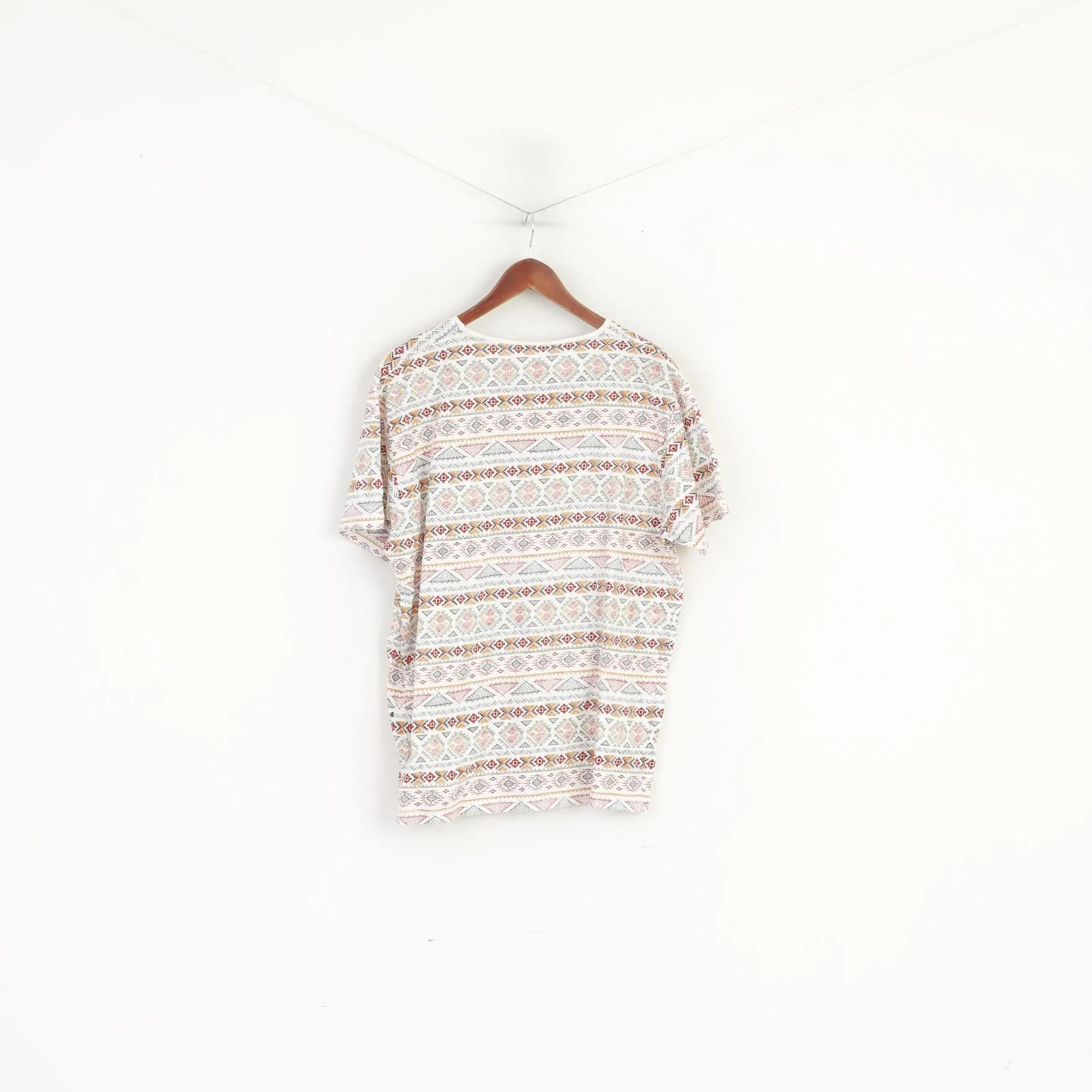 Springfield Men XL Shirt White Aztec Graphic Cotton Summer Top