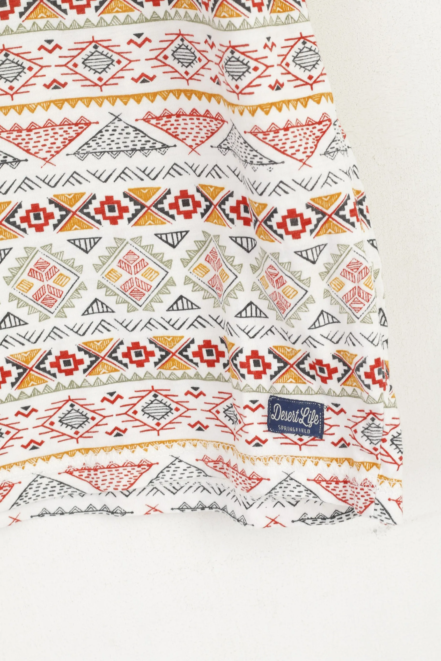 Springfield Men XL Shirt White Aztec Graphic Cotton Summer Top