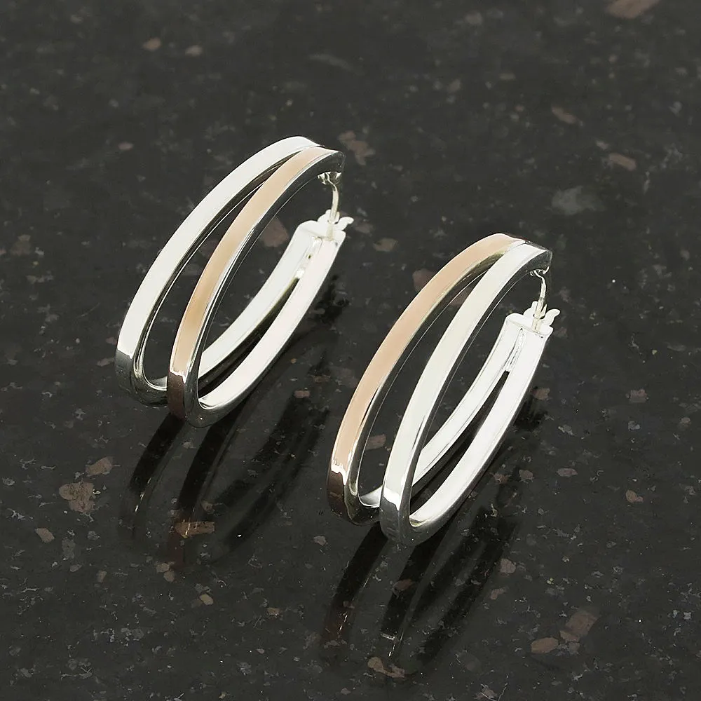 Sterling Silver and Rose Tone Hoop Ladies Earrings