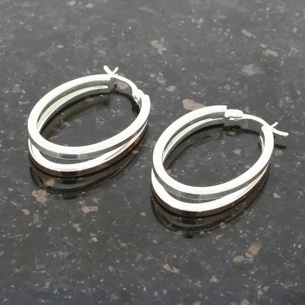 Sterling Silver and Rose Tone Hoop Ladies Earrings